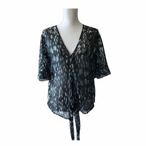 Mimi Chica Sheer V-neck Tie Front Printed Blouse Size Medium